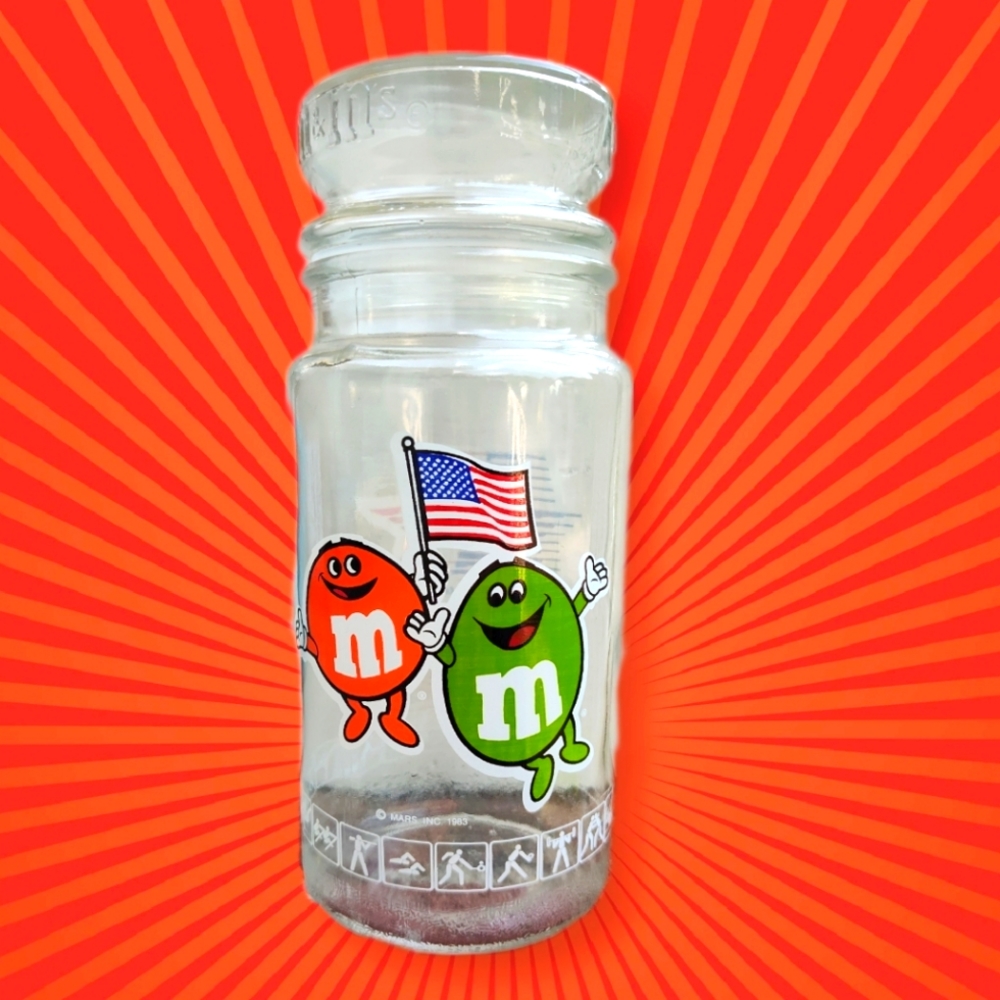 80s Vintage M&M’s 1984 Olympics Commemorative Glass Jar, NEW/Like New